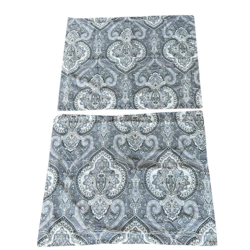 Lauren‎ Ralph Lauren Gray/Blue Paisley Flanged Sham Set Standard Size GUC